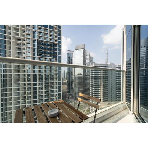 Aliving Stylish Studio at DAMAC Prive with Balcony and Partial Burj Khalifa View-1315