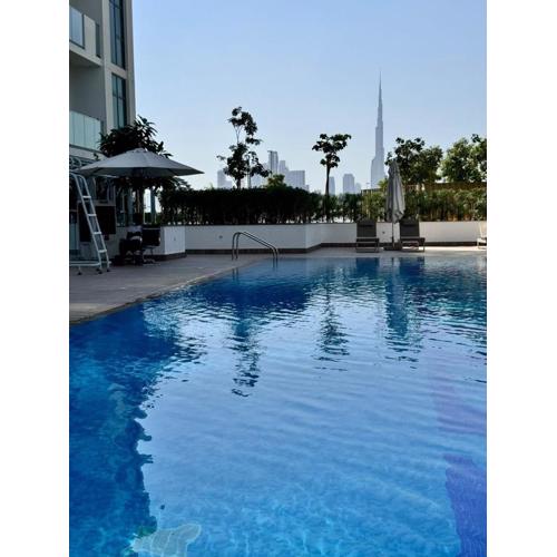 Burj Khalifa view modern 1BHK with balcony