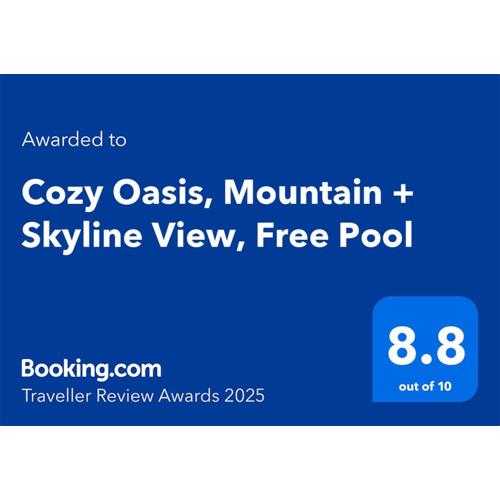 Cozy Oasis, Mountain + Skyline View, Free Pool