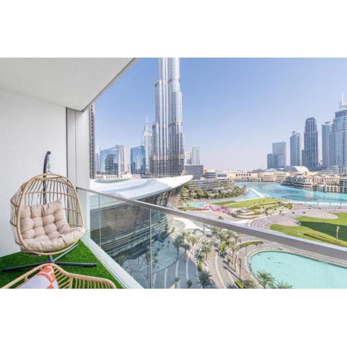 Hermes-Style 2BR, Full Burj Khalifa View - Infinity Pool - Full Fountain View