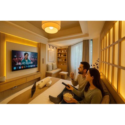 Japandi Style Studio for Couples with Netflix, Karaoke & Boardgames