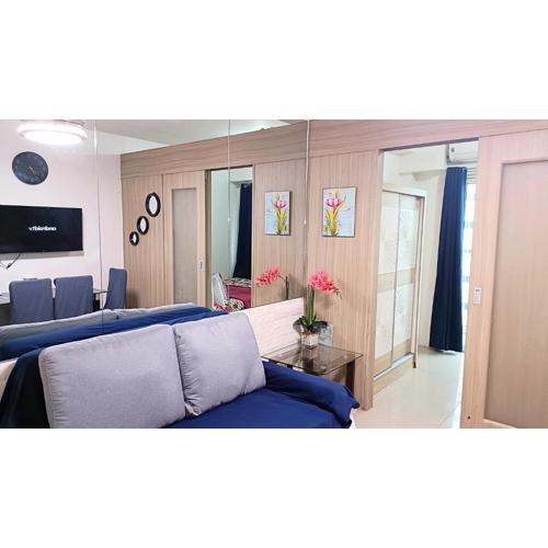 Pool view from one-bedroom condo at Shore Residence