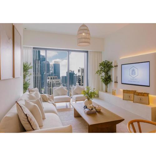 Sarora One - Japandi-Inspired 2-Bedroom Apartment in Act One, Downtown Dubai with Balcony & Burj Khalifa View