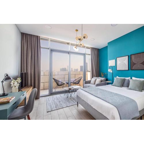 Silkhaus elegant studio with Burj Khalifa view and balcony