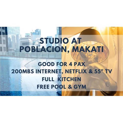 Studio for 4 with Netflix, 55in TV, 200Mbs net, in heart of Makati