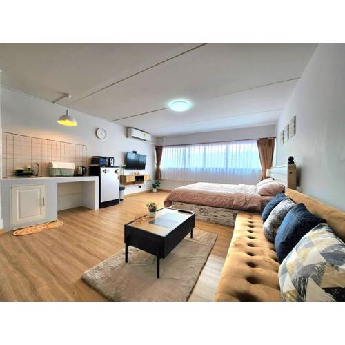 ThePeachRoomที่พักใกล้อิมแพคเมืองทอง เตียงควีนไซส์